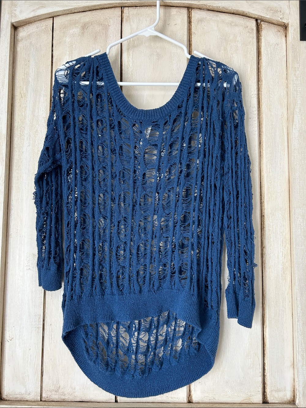 Aeropostale Navy Open-Knit Distressed Crew Sweater